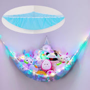 Stuffed Animal Toy Hammock with LED Light – Corner Net Storage Organizer