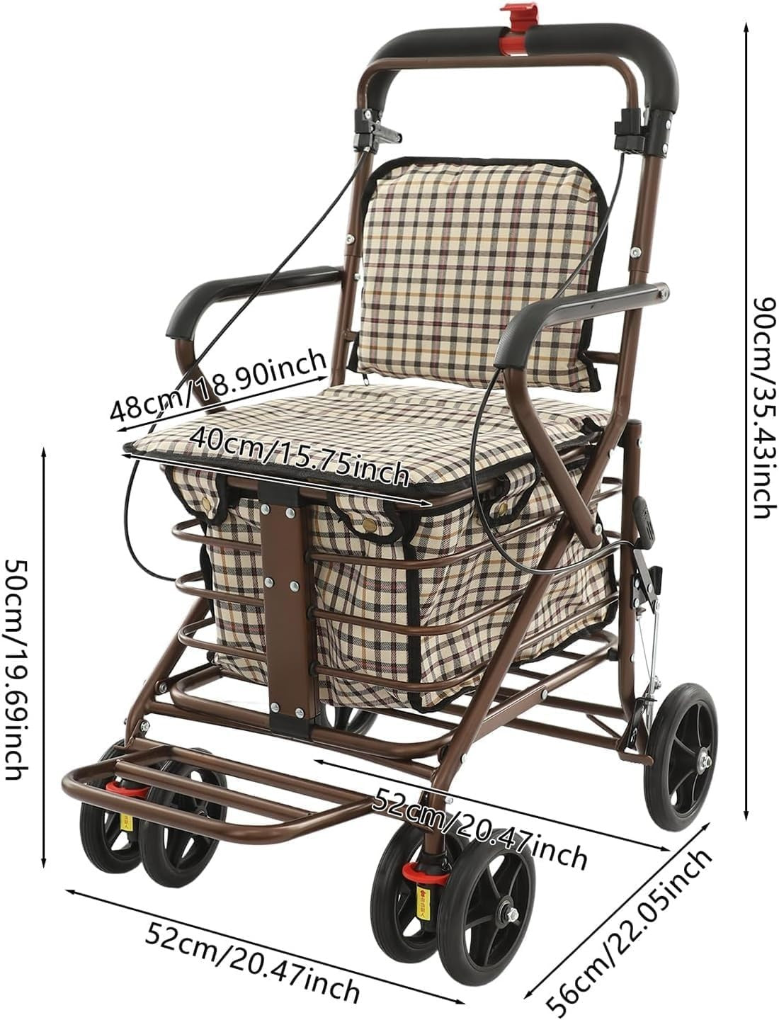 Foldable 4-Wheel Shopping Cart with Seat – Rollator Walker for Seniors