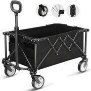 Black Heavy Duty Folding Wagon 100L All-Terrain Garden Camping Beach Trolley