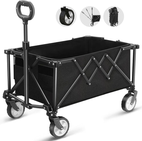 Black Heavy Duty Folding Wagon 100L All-Terrain Garden Camping Beach Trolley