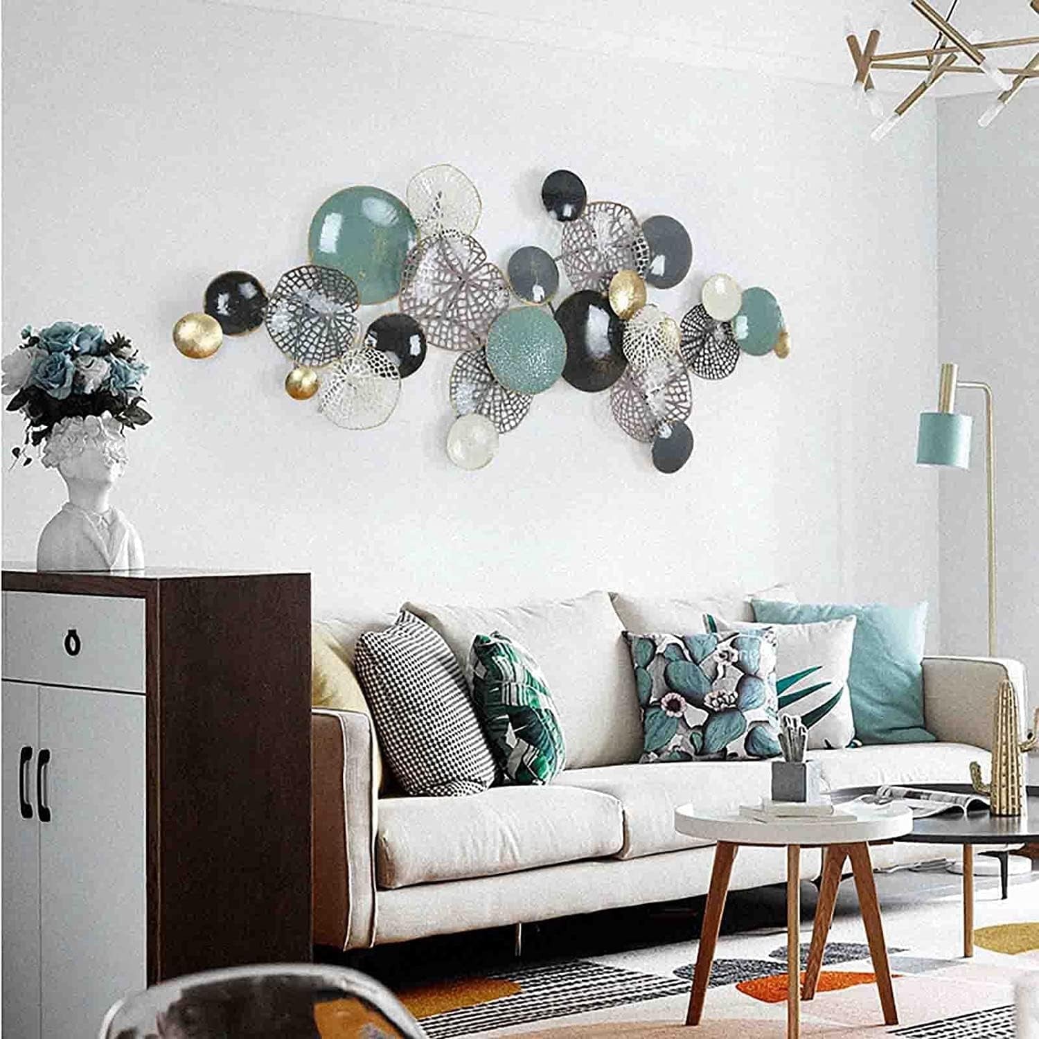 3D Metal Lotus Leaf Wall Art Decor Gold Silver Blue 120x60cm