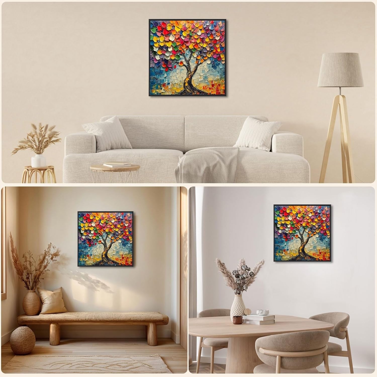 12x12 Colorful Abstract Tree Canvas Wall Art – Textured Modern Decor