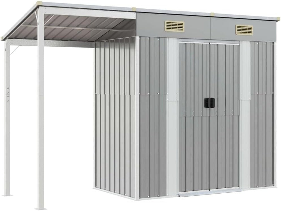 Metal Garden Shed 277x110.5x181cm Outdoor Tool Storage Extended Roof