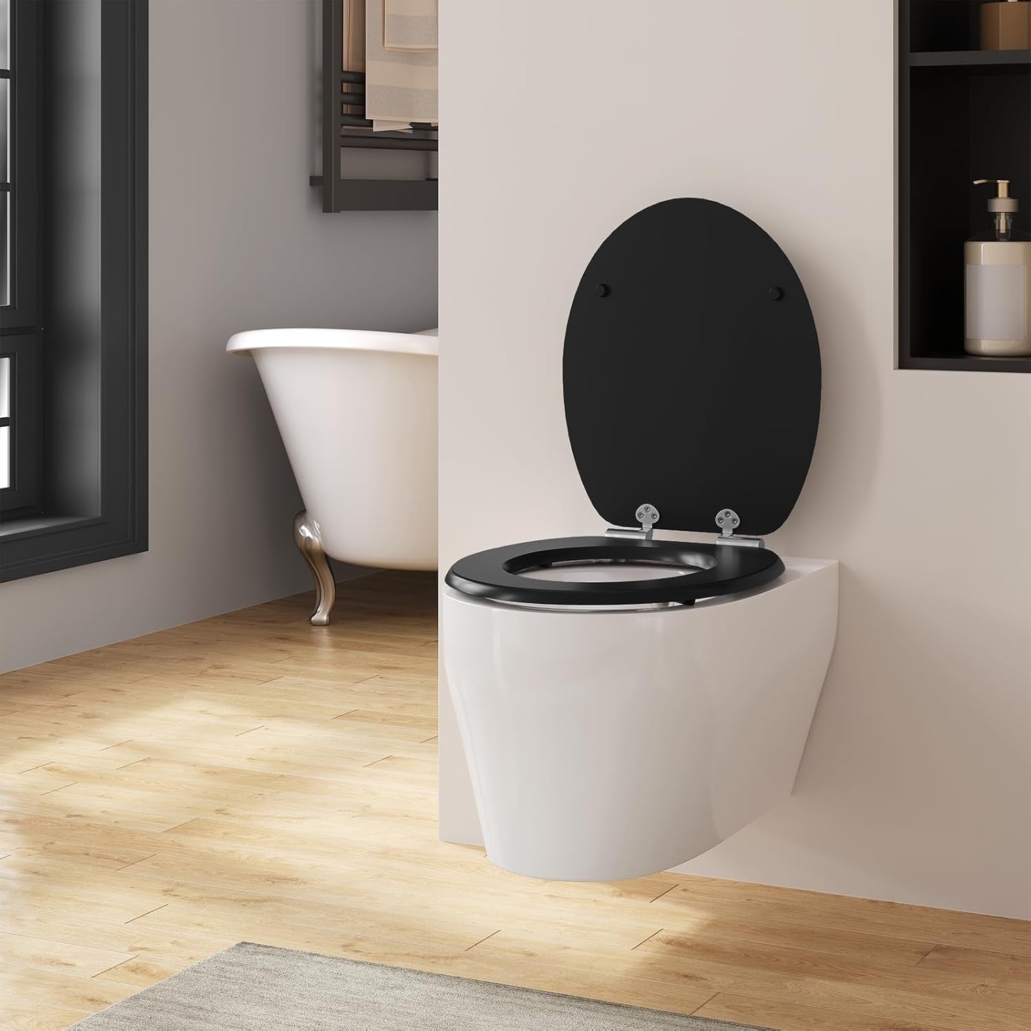 Soft Close O-Shaped Toilet Seat Quick Release MDF Matte Black Heavy Duty