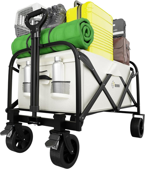 Beige 100L Heavy Duty Folding Festival Trolley 220lbs Camping Beach Wagon Cart