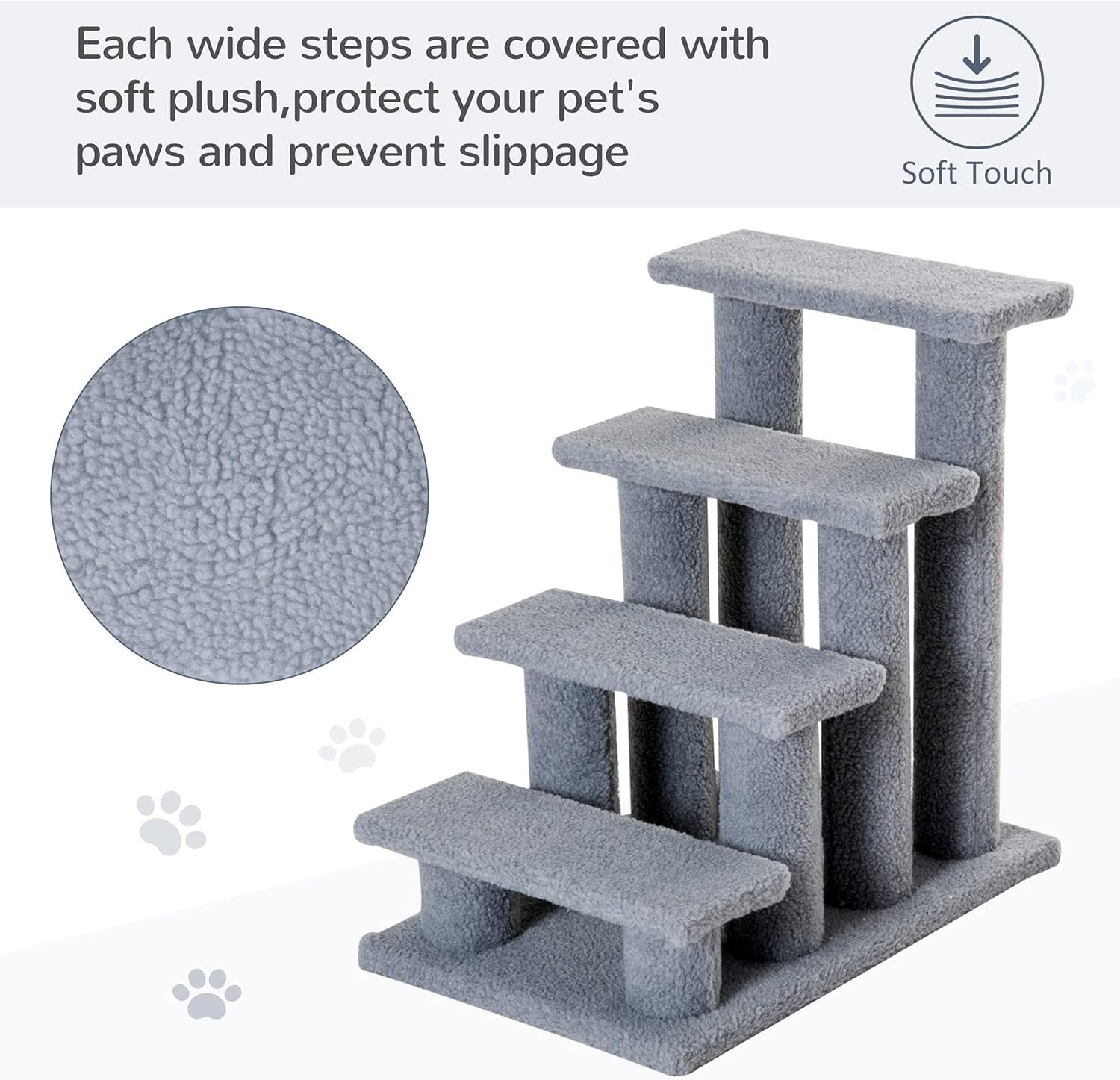 4 Step Dog Stairs for Bed Sofa 63x43x60cm Grey Pet Steps