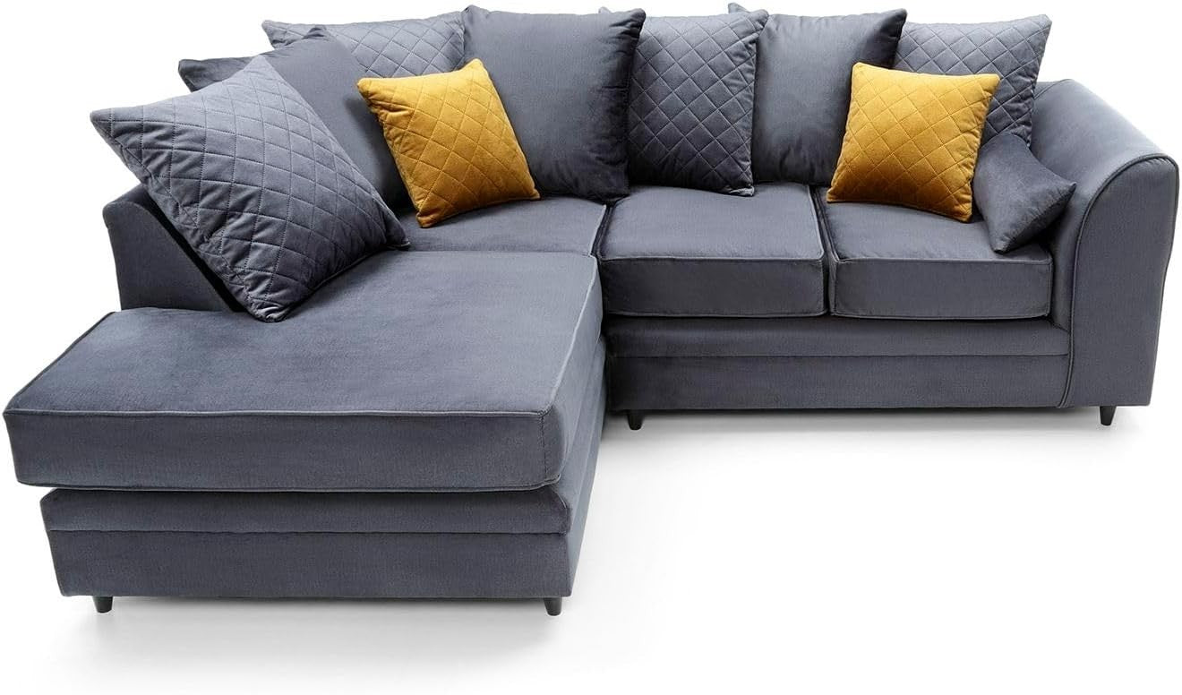 Dark Grey Velvet L Shape Corner Sofa 3 Seater – Water Repellent & Comfy