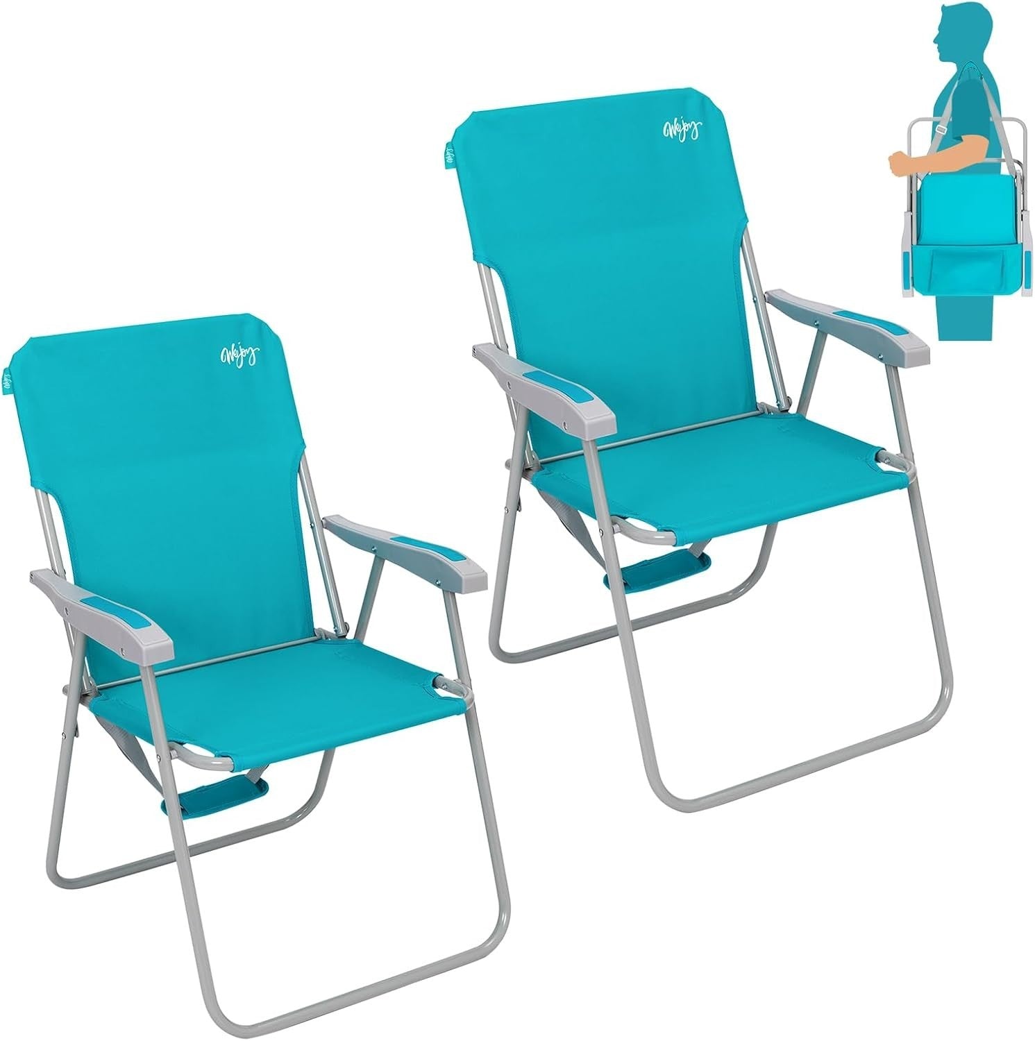Portable Folding Garden Chairs 2-Pack High Back Camping Beach Chairs