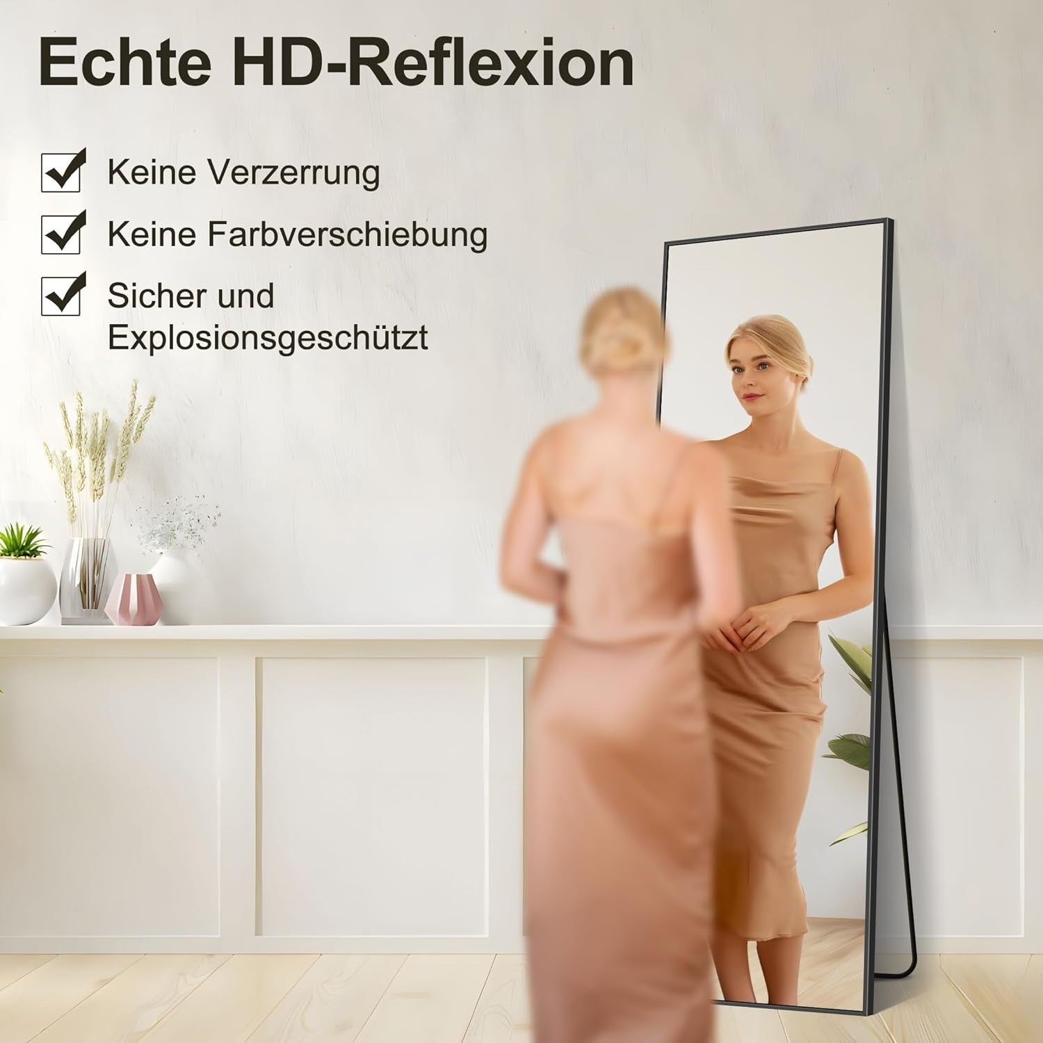 Full Length Mirror 161x52cm Wall Leaning Floor Mirror Black Frame Modern