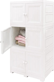 3 Tier White Plastic Storage Cabinet Cupboard Shelving Unit for Home