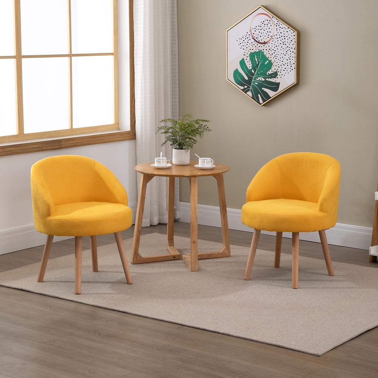 Set of 2 Yellow Linen Tub Chairs Lounge Side Armchairs
