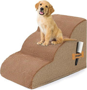 3 Step Dog Stairs Non Slip Pet Ramp for Bed Sofa Washable Brown
