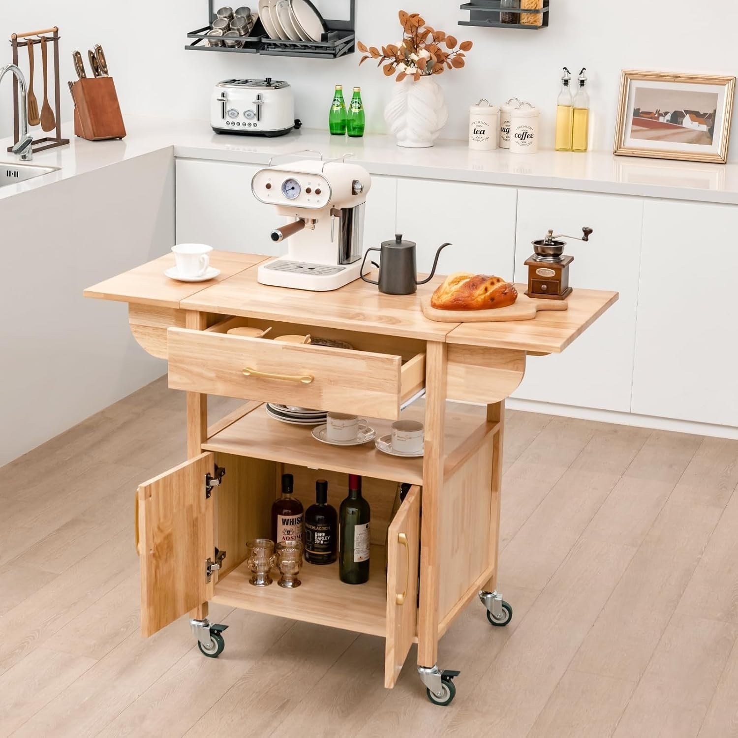 Kitchen Island Cart Drop Leaf Worktop Storage Trolley