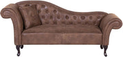 Vintage Chaise Lounge Brown Faux Suede Left-Hand Tufted Sofa 188cm