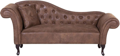 Vintage Chaise Lounge Brown Faux Suede Left-Hand Tufted Sofa 188cm