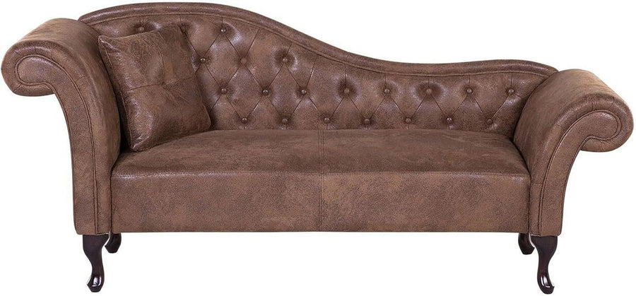 Vintage Chaise Lounge Brown Faux Suede Left-Hand Tufted Sofa 188cm