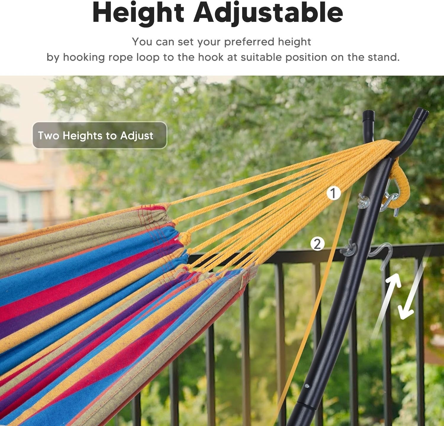 2 Person Hammock with Stand | 475lb Capacity | Portable Outdoor Bed | Rainbow