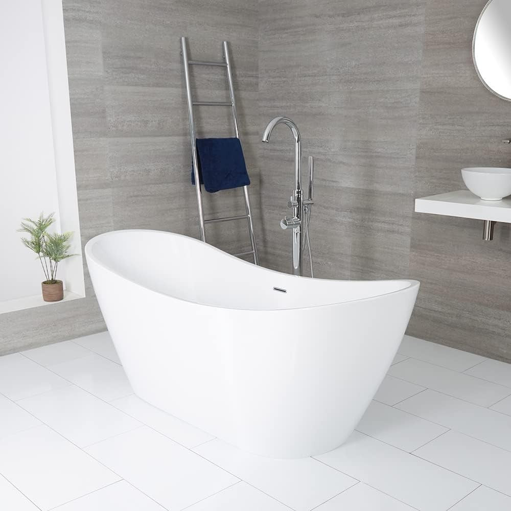 White Freestanding Double Ended Oval Bath 1830x710mm Chrome Overflow