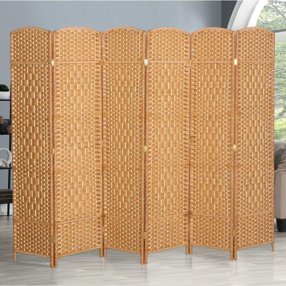 Natural 6 Panel Wicker Folding Room Divider Handwoven Privacy Screen 170cm