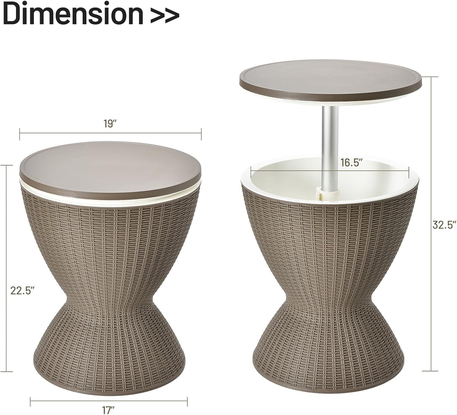 Outdoor Cool Bar Table Rattan Ice Bucket Beer Wine Cooler Height Adjustable