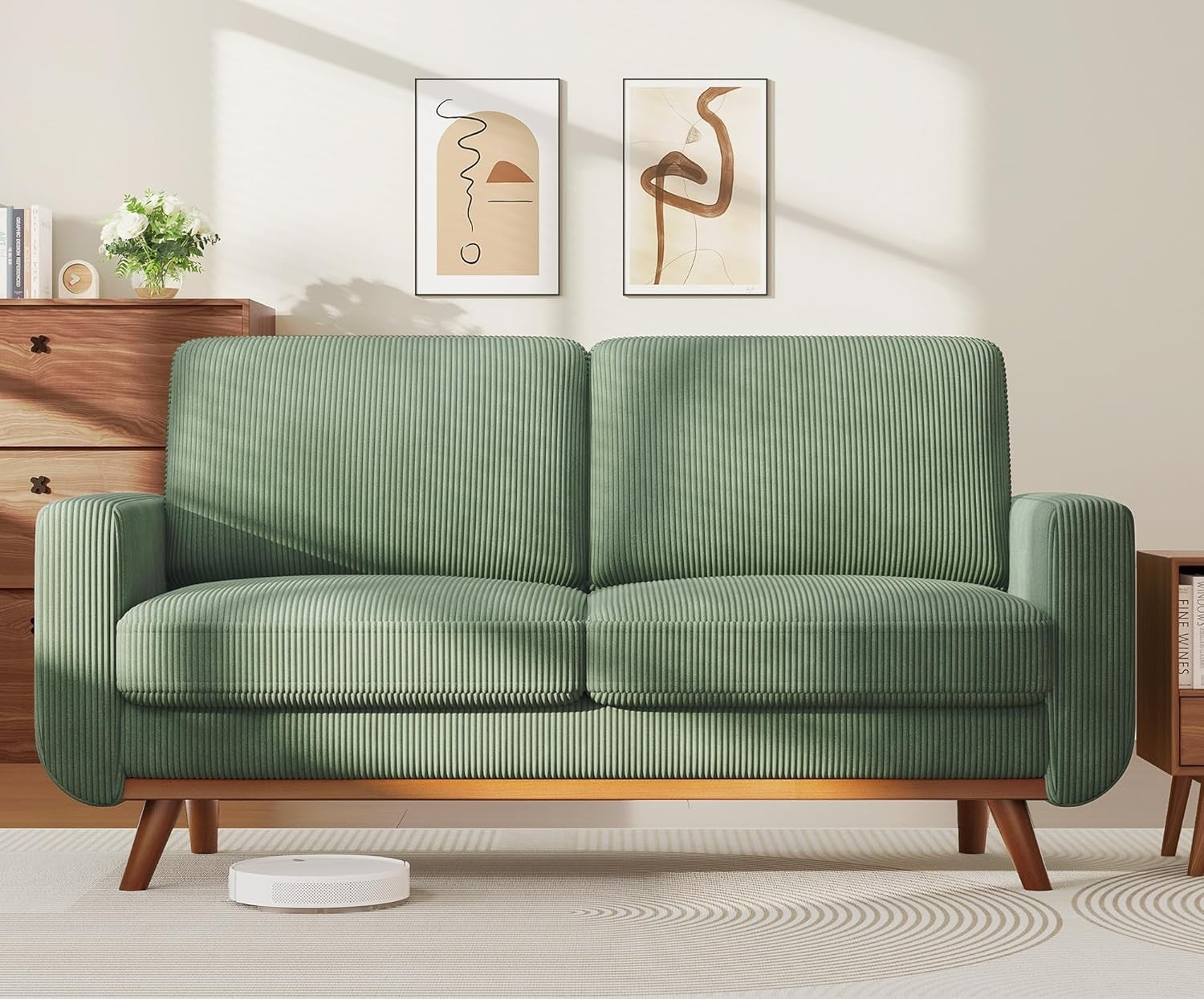 Green Corduroy Luxe 2 Seater Sofa | Deep Seat Loveseat for Small Spaces