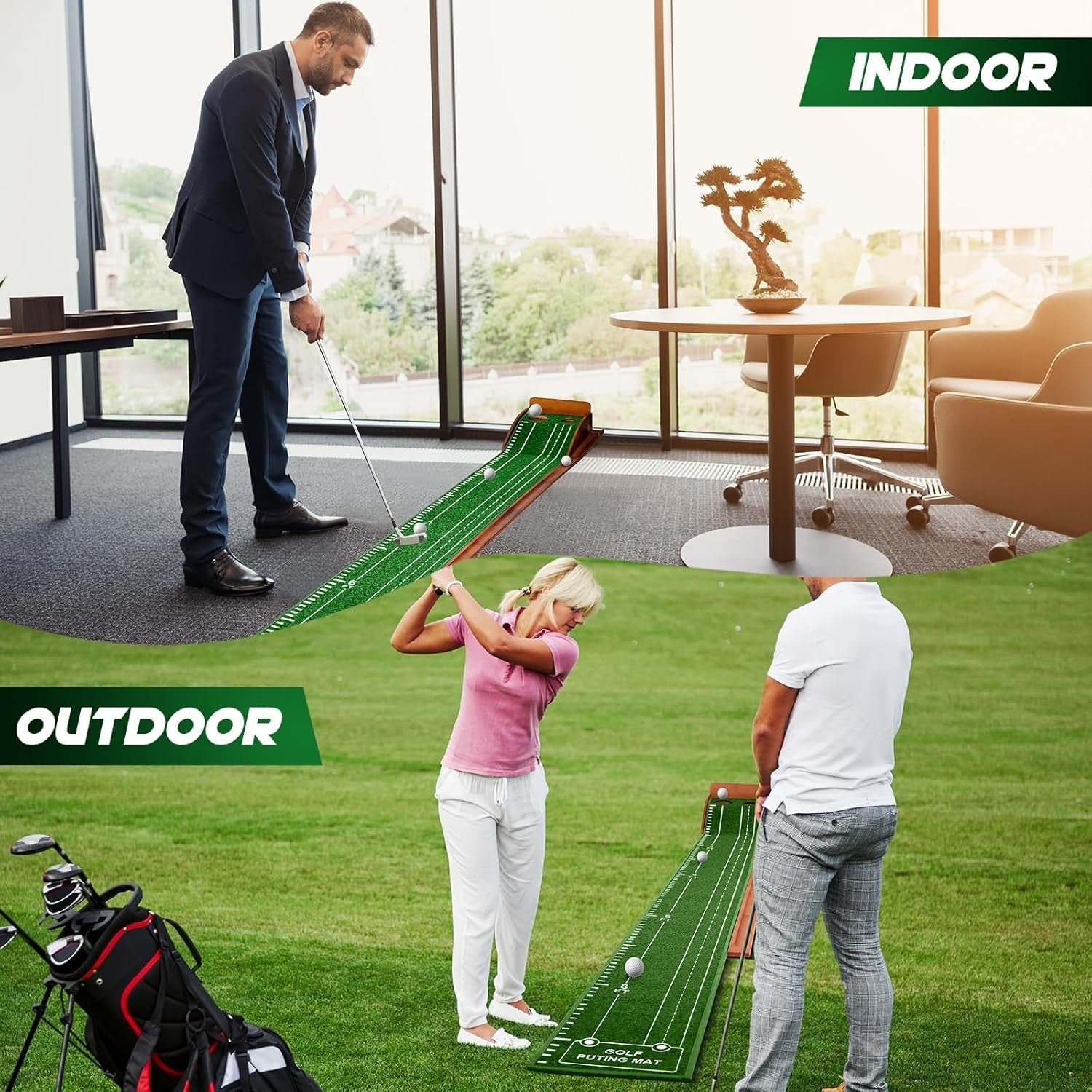 Indoor Golf Putting Mat Trainer Automatic Ball Return Practice Set