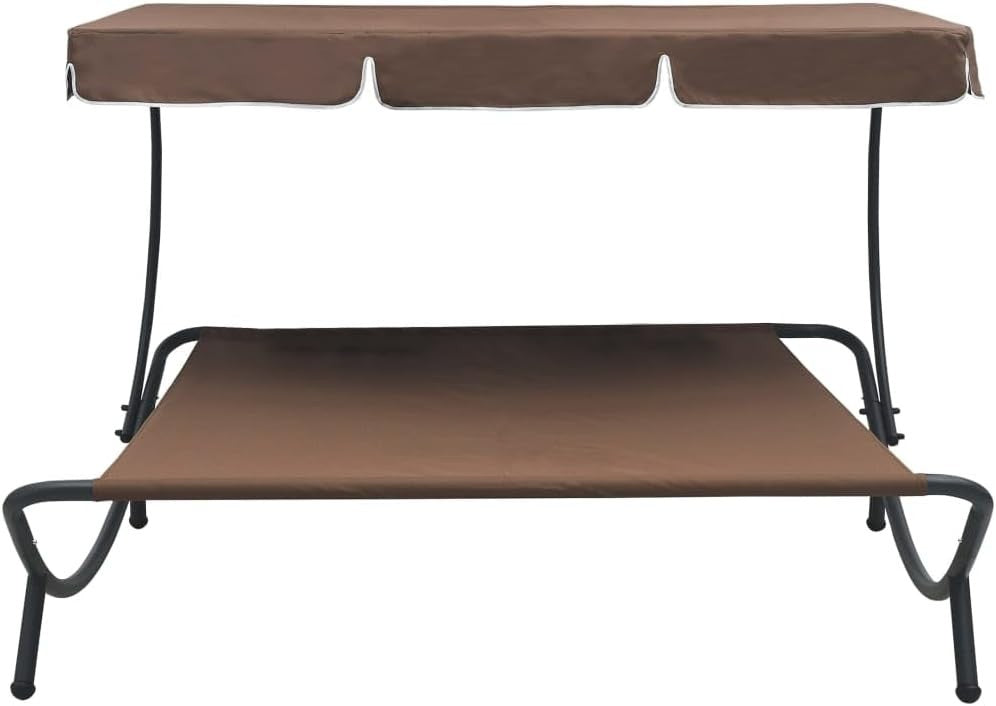 Double Outdoor Sun Bed Lounger with Canopy Weather-Resistant Steel Frame