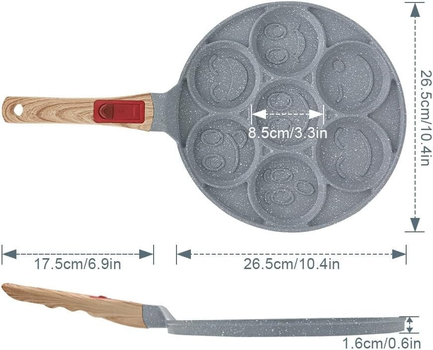 7-Hole Mini Pancake Pan Non-Stick Ceramic Kids Crepe Mold with Detachable Handle