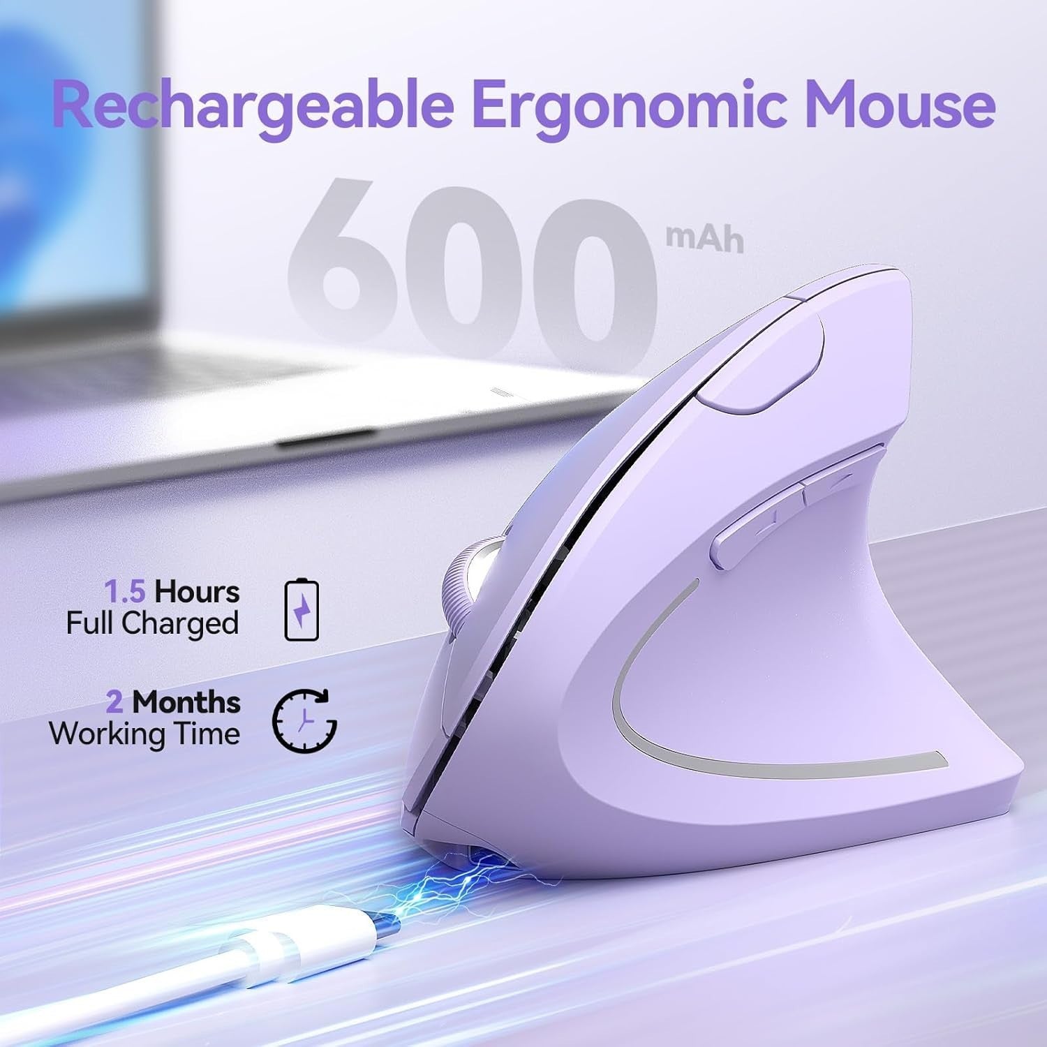 Vertical Ergonomic Wireless Mouse 4800 DPI Rechargeable Silent USB
