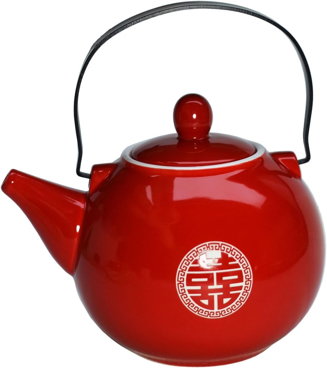 28oz Chinese Porcelain Teapot Red Double Happiness Tea Pot Handle