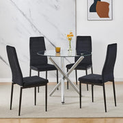 Round Glass Dining Table Set with 4 Black Velvet Chairs – Modern Compact