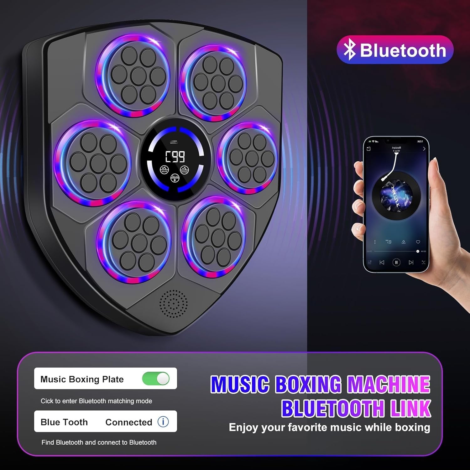 Music Boxing Machine Bluetooth LED Wall Mount Punch Home Gym