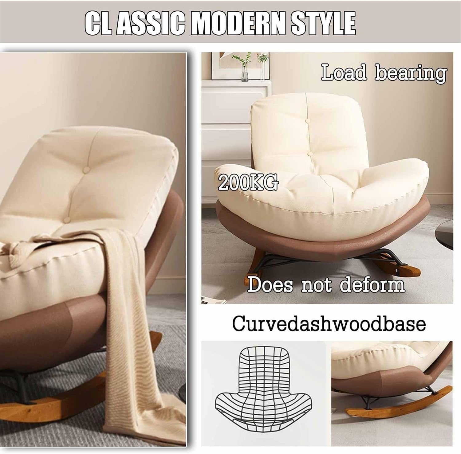 Luxury Rocking Chair with Footstool, Soft Recliner Glider for Nursery & Lounge