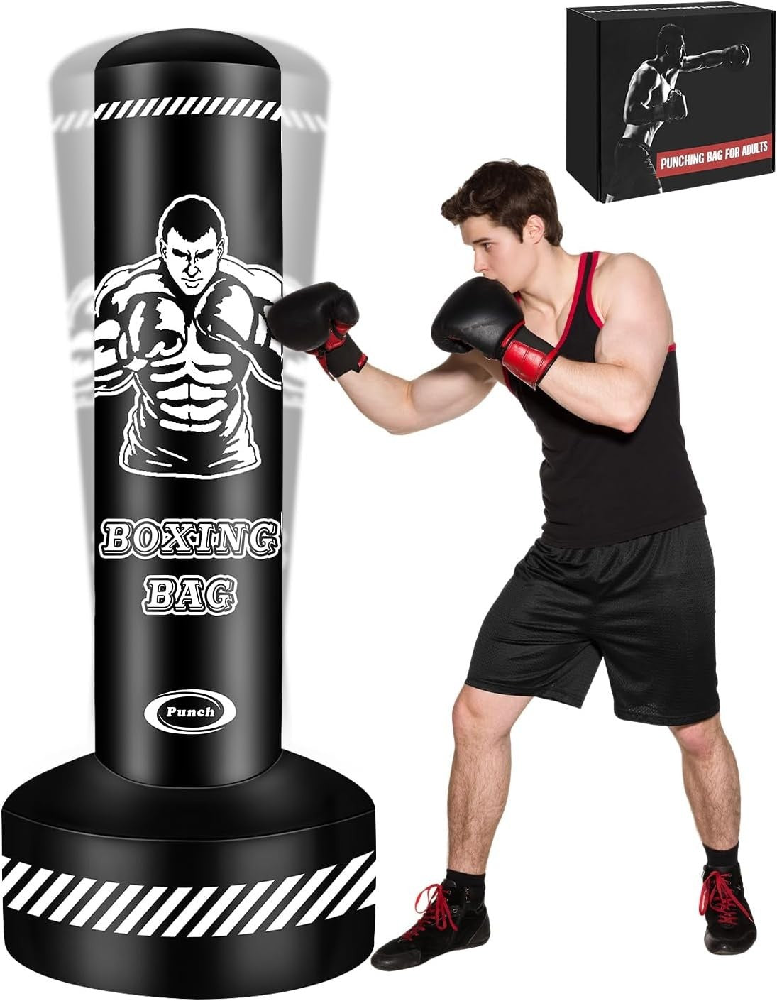 Inflatable Free Standing Punch Bag 180cm MMA Kickboxing Fitness