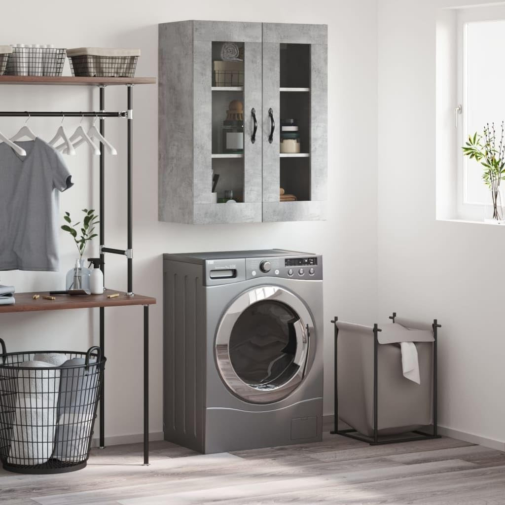 Wall-Mounted Concrete Grey Storage Cabinet with 3 Doors & Metal Handles