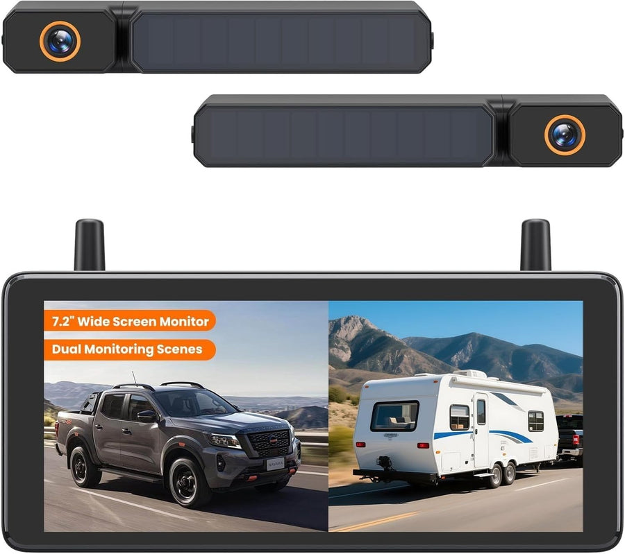 7.2" Solar Wireless Reversing Camera 1080P DVR Split Screen