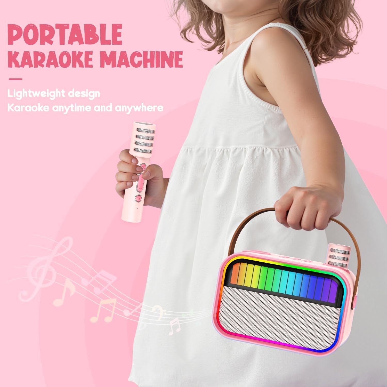 Kids Karaoke Machine with 2 Mics Bluetooth Party Speaker Pink