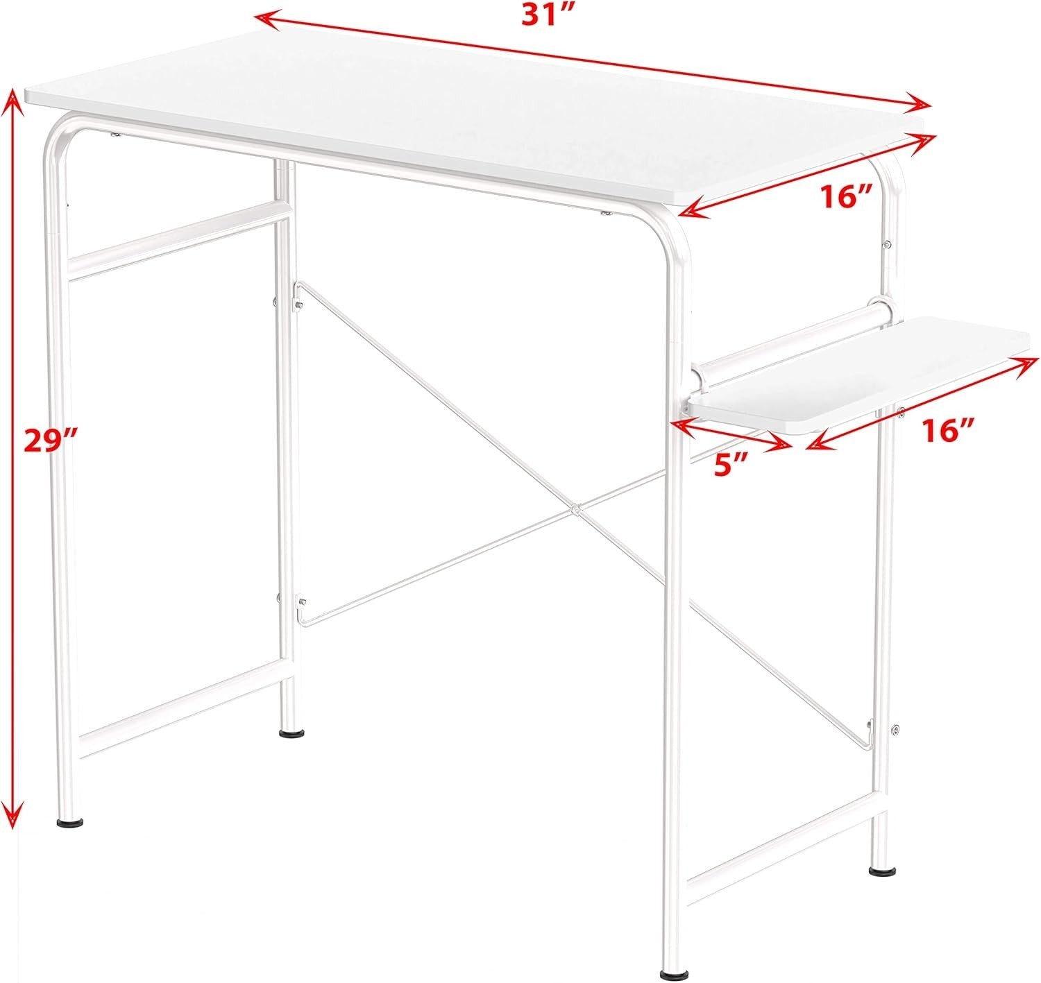 White Compact Writing Desk 79x41cm Modern Computer Table with Side Shelf