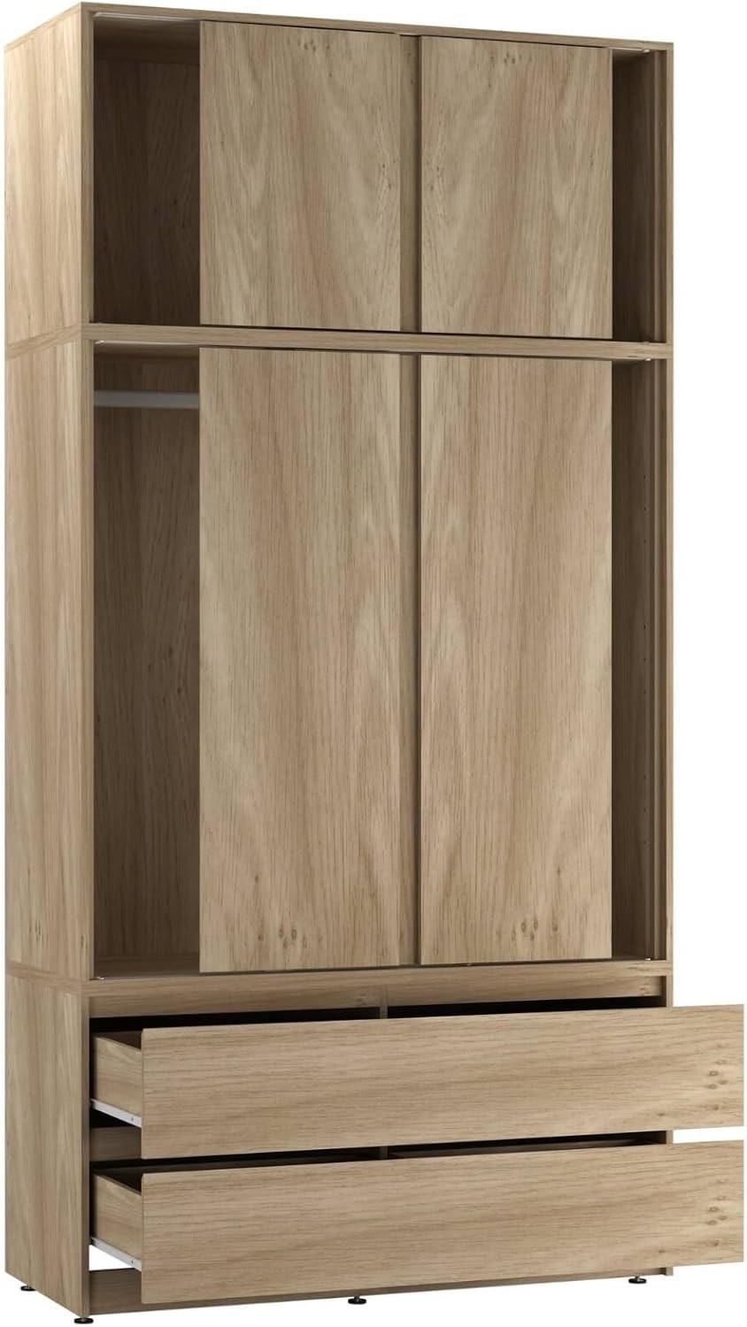 Oak 6 Door Wardrobe with Drawers 240cm Sliding Closet Storage Unit