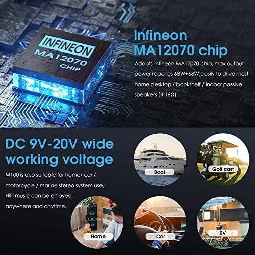 M100 Mini Bluetooth 5.0 Stereo Amplifier USB RCA Coaxial Optical DAC