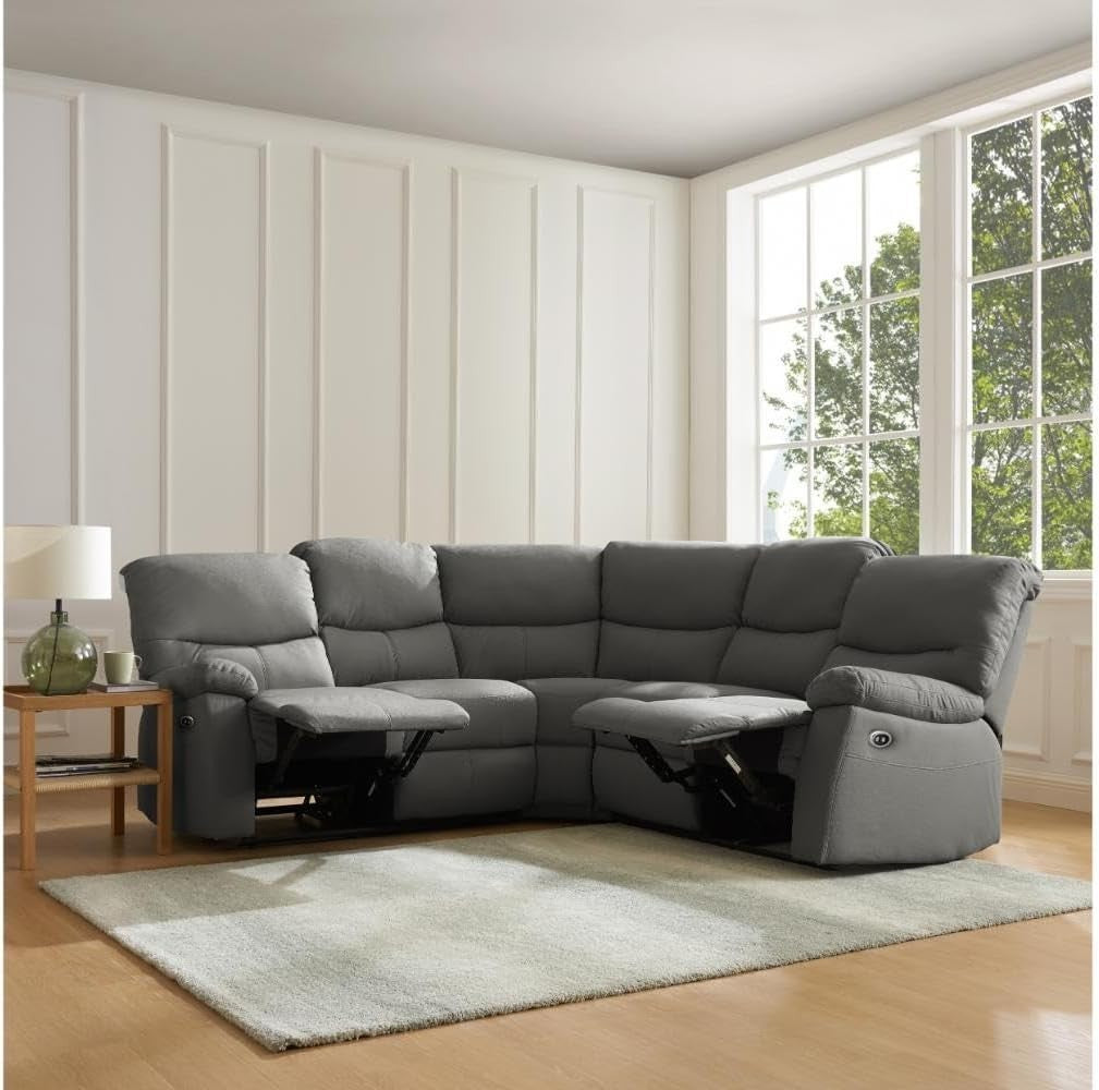 Recliner Corner Sofa 5 Seater Dark Grey Faux Leather | Electric Seats & Armrests