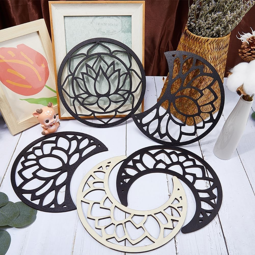 Moon Phase Wall Decor Wooden Boho 5-Piece Hanging Art