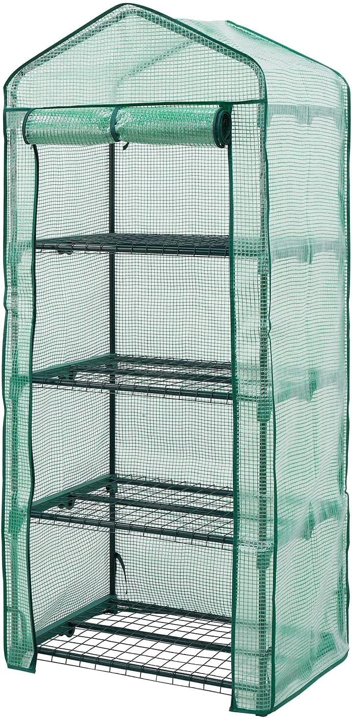 4 Tier Mini Greenhouse with Reinforced PE Cover & Steel Frame W69xD49xH160cm