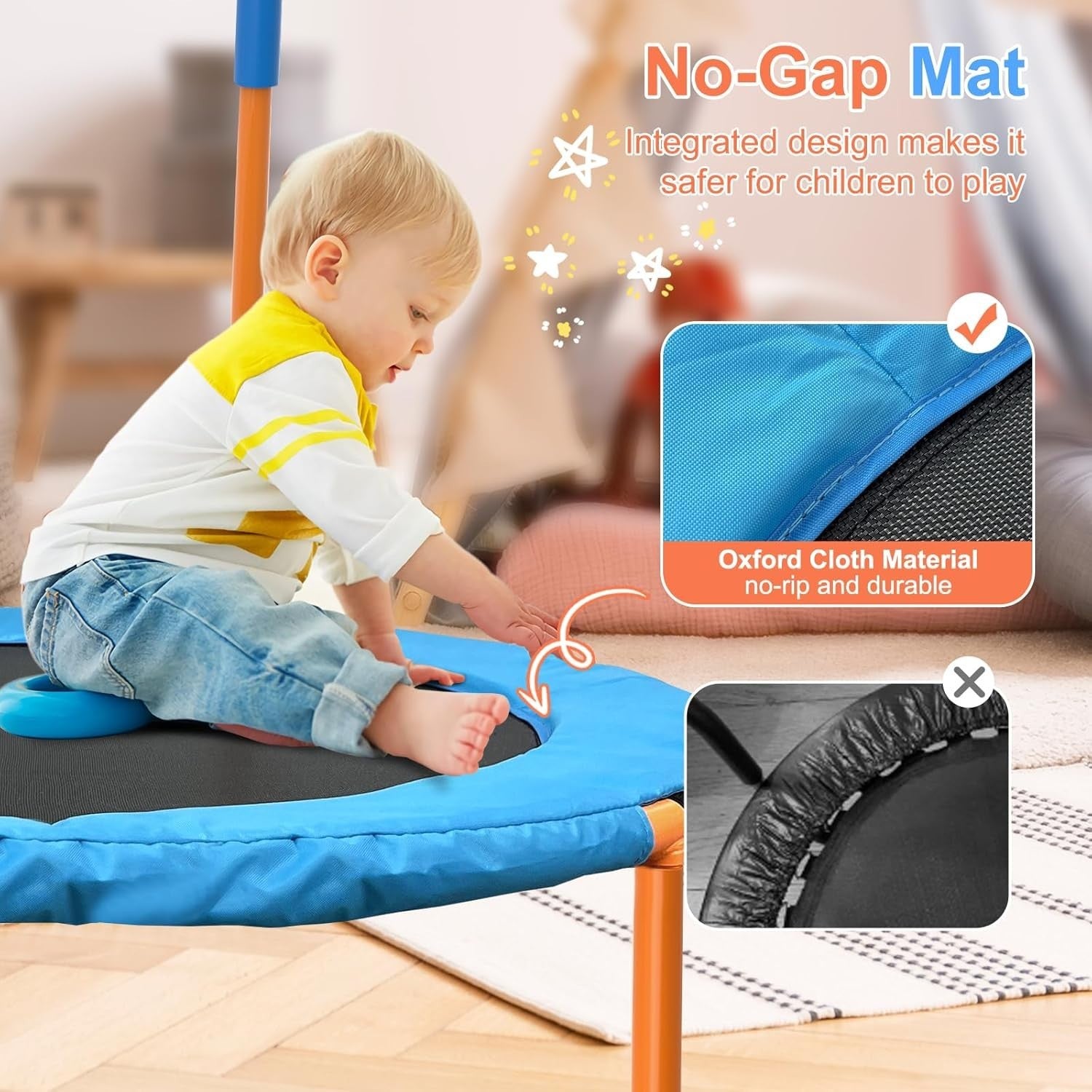 36” Toddler Mini Trampoline w Foam Handle Quiet Indoor Outdoor Play