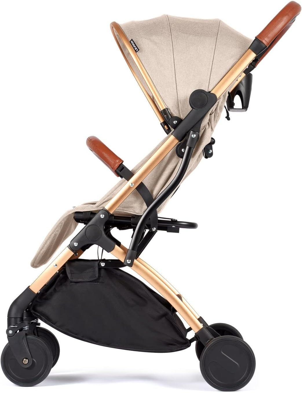 Lightweight Foldable Travel Stroller One-Hand Fold Reclining Seat 0-15kg Beige