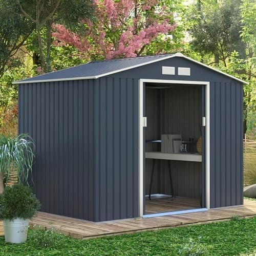 9x6FT Metal Garden Shed Outdoor Storage House with Lockable Sliding Door & Vents
