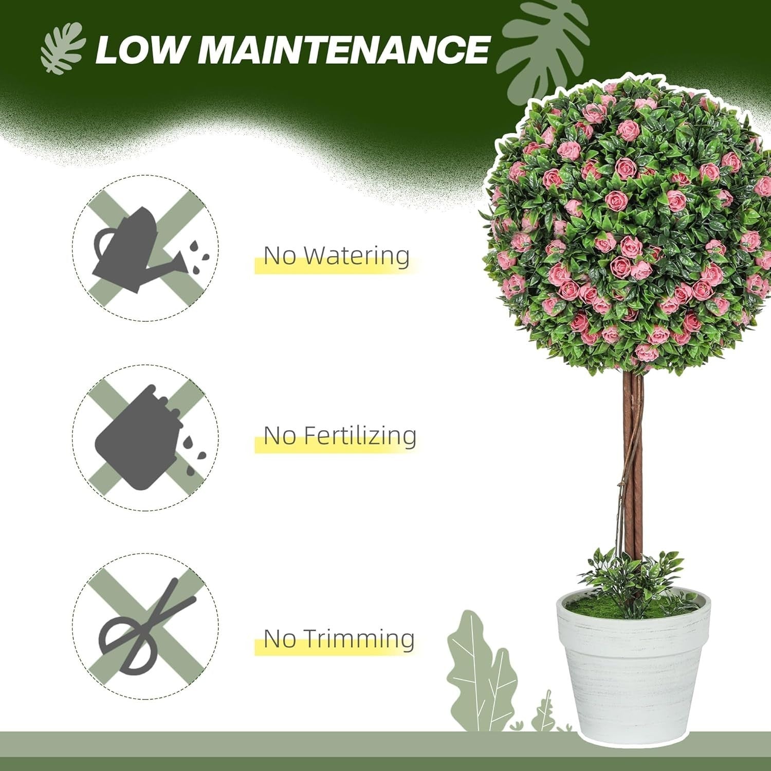 60cm Pink Rose Ball Topiary Trees Set of 2 in White Pot Floral Home Garden Decor