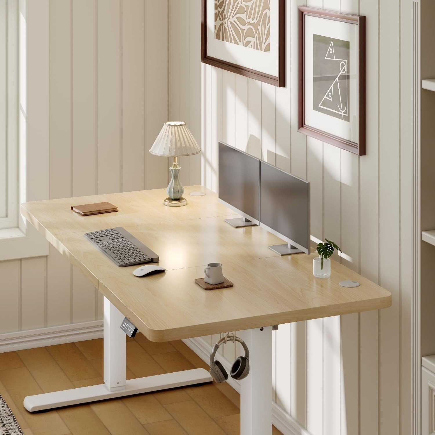 Electric Height Adjustable Desk 140x60cm | Sit Stand Office Table Beige