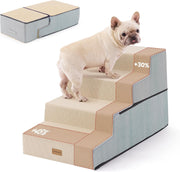 4-Step Extra Wide Dog Stairs for Bed Foam Ramp Non-Slip Beige 47cm H