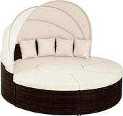 230cm Rattan Garden Sun Island with Canopy & Table – Outdoor Daybed Set